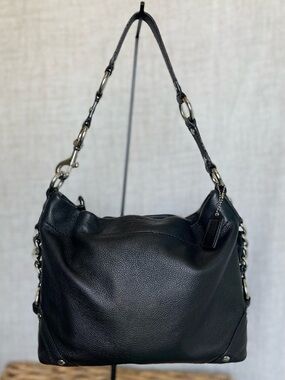 Coach Carly Soft Milled Leather Hobo Bag Black Silver Hardware F15251